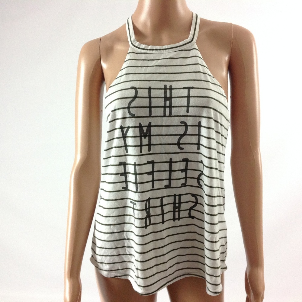 Derek Heart Women's Top Striped White/Black Size L
